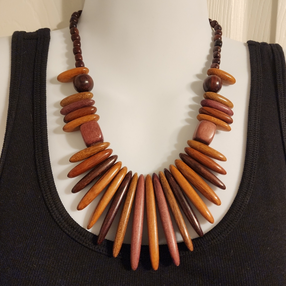 Vintage Wooden Statement Necklace